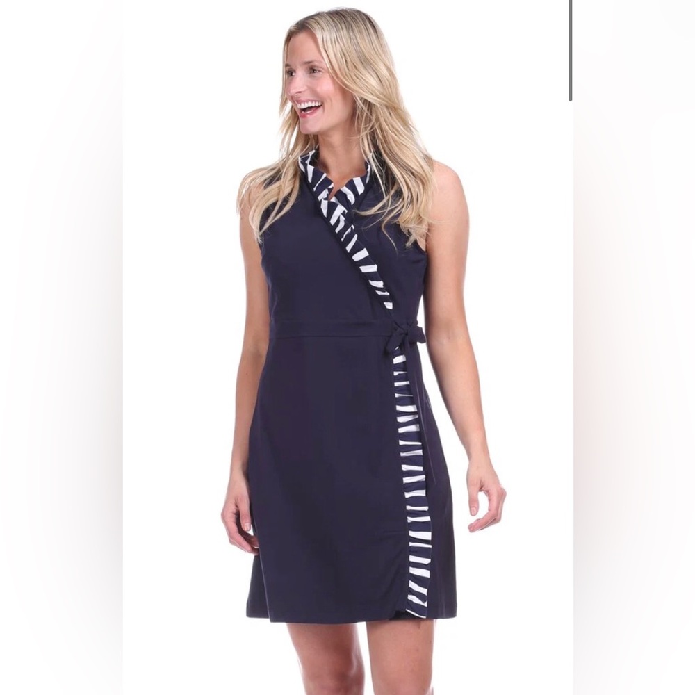 Duffield Lane Coldwater Faux wrap dress (navy/white)
